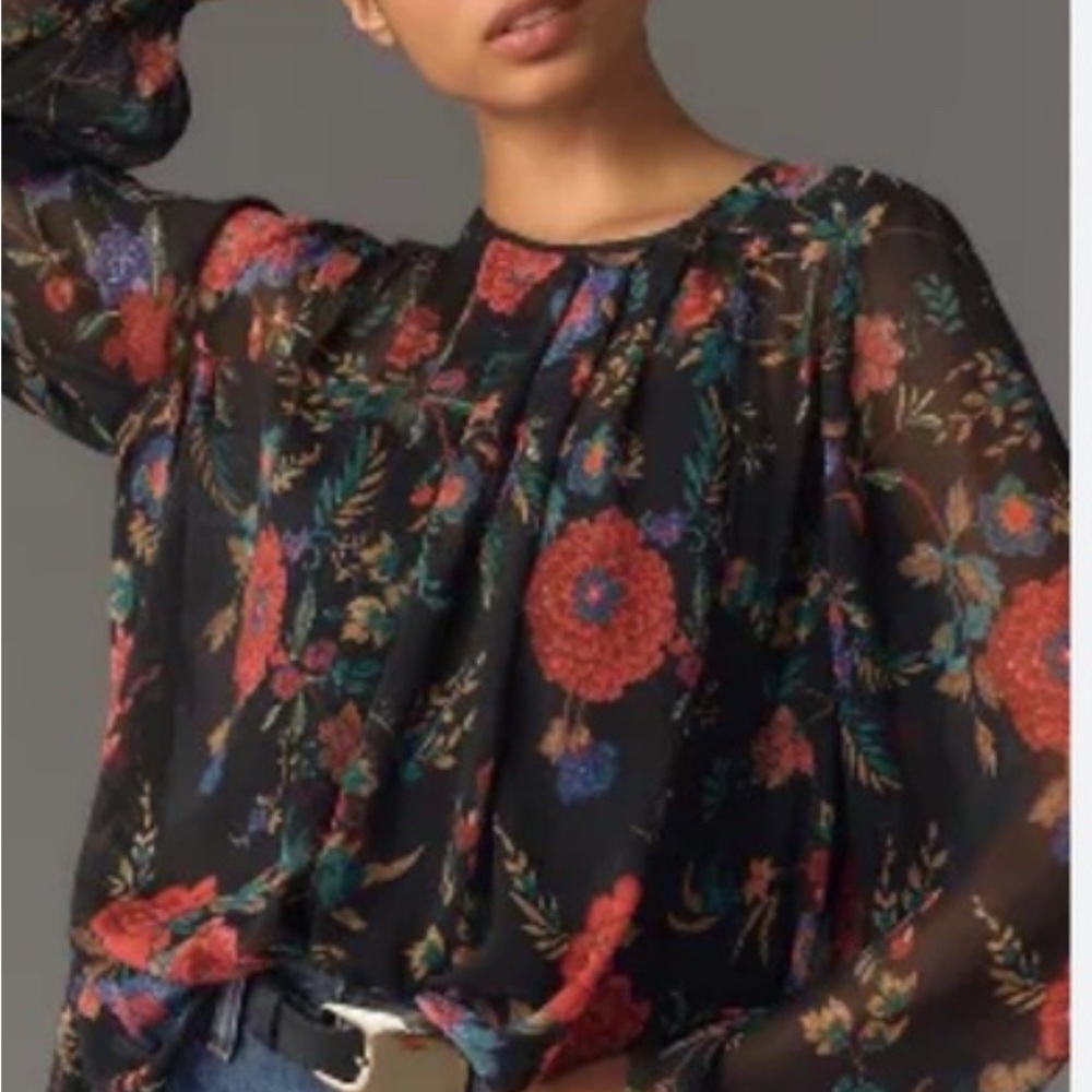 Anthropologie by Maeve Long-Sleeve Pleated Peasant Blouse sz L